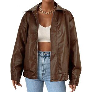 American Trends Leather Jacket Women Bomber Oversized Blazer